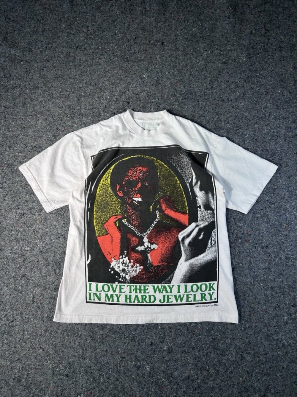 Hard Jewelry 2022 Graphic Tee White Large Prayer Hands Cross Rosary Streetwear